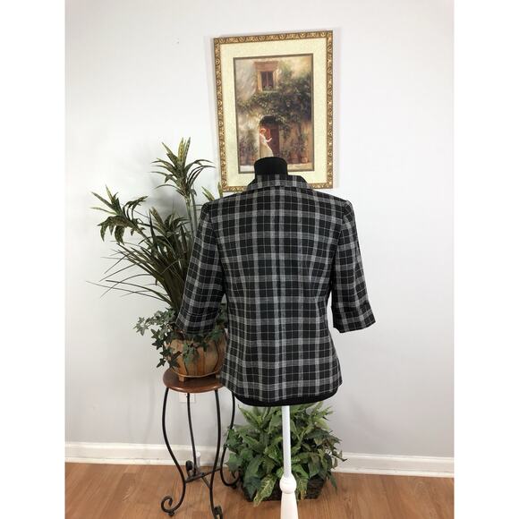 Sevion Women Suit Jacket 8 Buttons Short Sleeve Plaid Office Siren Dark Academia - Picture 3 of 7